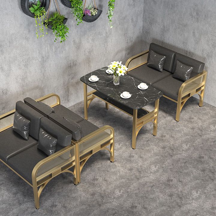 Industrial Sintered Stone Dinner Room Kitchen Table Black Table with Gold Frame Clearhalo ' dining_table' 'Dining Tables & Seating' 'Dining Tables' 'furn' 'furn_dining_table' 'Furniture' 'furniture_dining_table' 'Kitchen & Dining Furniture' 'kitchen&dining_furn' 'kitchen' 'kitchen_dining_table' 1200x1200_b9b18de5-7c0e-43a5-8099-553e91cd353e