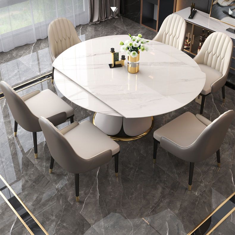 Glam Leather Dinette Set 1/2/5/7 Pieces Scalable Dining Table Set with Sintered Stone Top Clearhalo 'Dining Room Sets' 'Dining Tables & Seating' 'dining_room_set' 'furn' 'furn_dining_room_set' 'Furniture' 'furniture_dining_room_set' 'Kitchen & Dining Furniture' 1200x1200_b9b6a8ce-34bf-4f1a-92d1-7488b280adc1