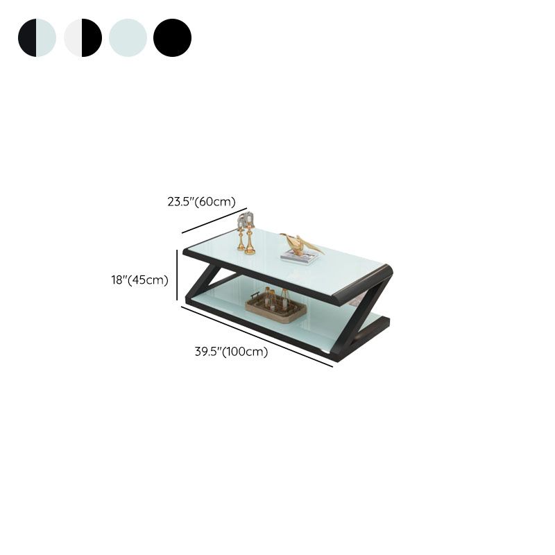 17.7"H Rectangle Glass Coffee Table Steel Abstract Base Cocktail Table with Shelf Clearhalo 'Coffee & Accent Tables' 'Coffee Tables' 'coffee_tables' 'furn' 'furn_coffee_tables' 'Furniture' 'Living Room Furniture' 1200x1200_b9b79798-bae8-44c7-8491-2c9fbbeac238