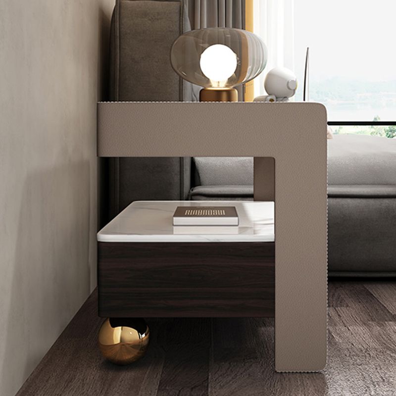 Wood Night Stand 18.9" Tall 1 - Drawer Nightstand with Tempered Glass Top Clearhalo 'Bedroom Furniture' 'furn' 'furn_night_stand' 'Furniture' 'night_stand' 'Nightstands' 1200x1200_b9b98669-dffc-48e5-860a-c7a84311a056