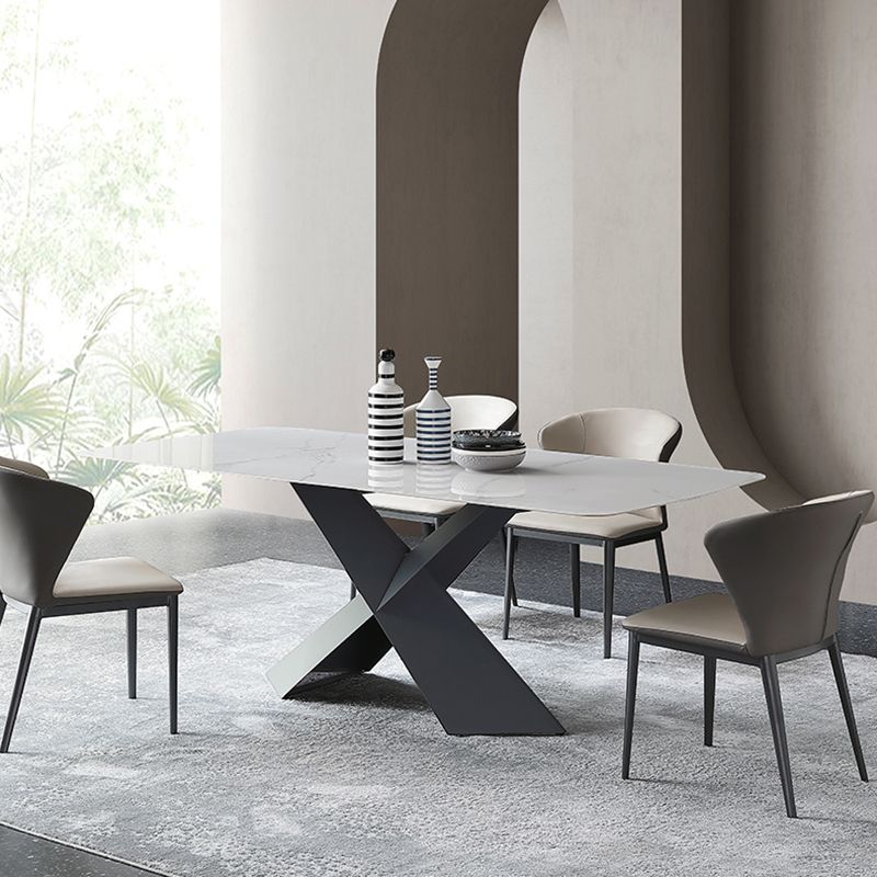 Industrial Sintered Stone Dining Table Single Pedestal Base Rectangle Table for Home Clearhalo ' dining_table' 'Dining Tables & Seating' 'Dining Tables' 'furn' 'furn_dining_table' 'Furniture' 'furniture_dining_table' 'Kitchen & Dining Furniture' 'kitchen&dining_furn' 'kitchen' 'kitchen_dining_table' 1200x1200_b9ba554f-afcc-4f93-b800-b1ef1d1bb1aa