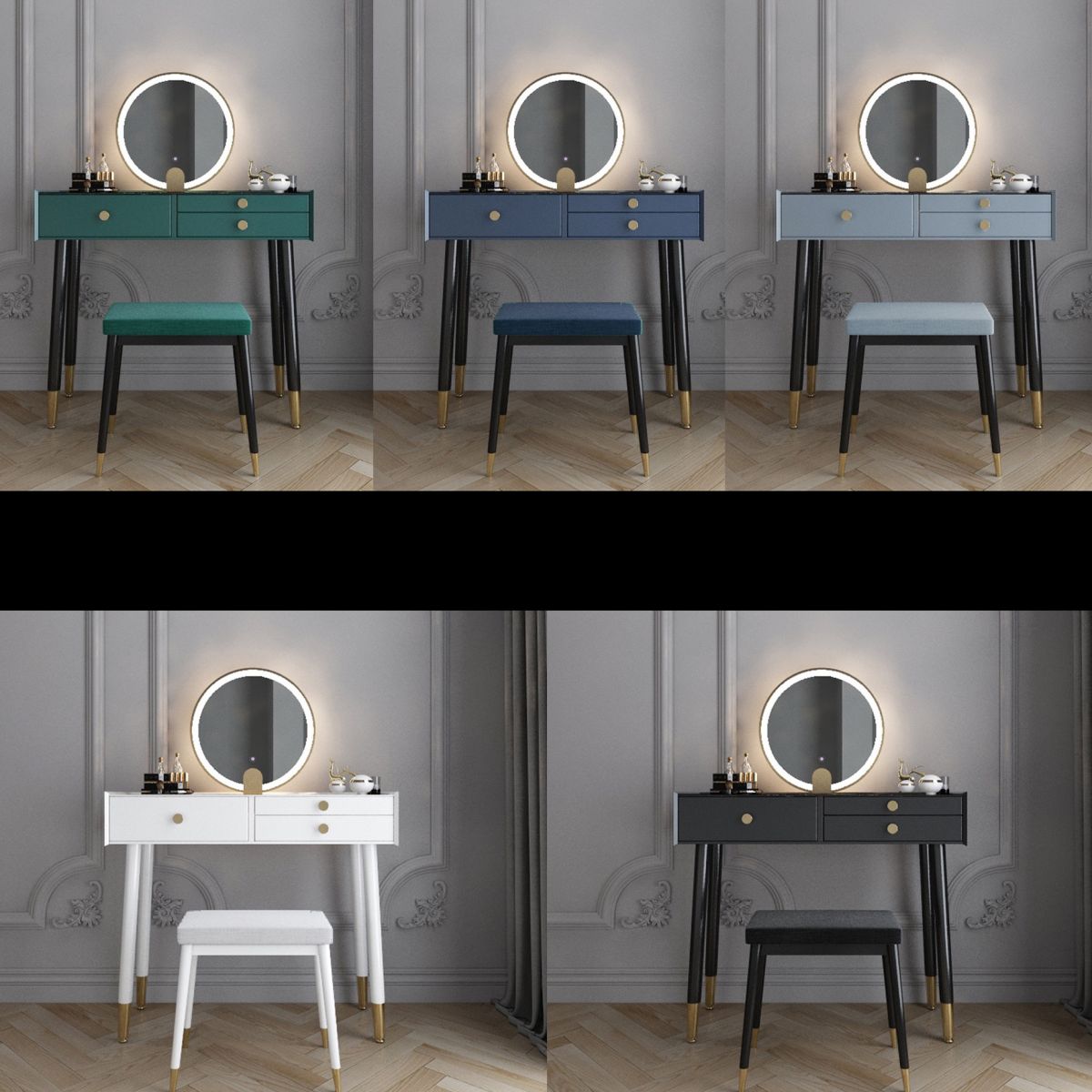 Scandinavian Lighted Mirror Makeup Vanity Desk in Wood Vanity Dressing Table Set Clearhalo 'Bedroom Furniture' 'furn' 'furn_makeup_vanities' 'Furniture' 'Makeup Vanities' 'makeup_vanities' 1200x1200_b9bb6d58-d7c4-422a-b677-fd8b64576ef6