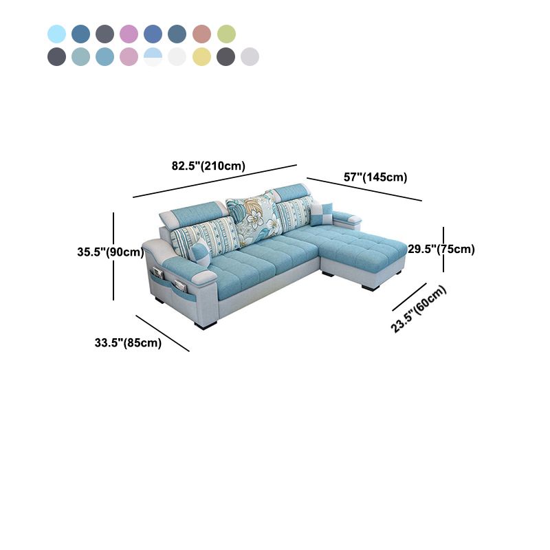 Contemporary Faux Leather/Fabric Sofa with Bolster Pillows for Living Room Clearhalo 'furn' 'furn_sectionals' 'Furniture' 'furniture_sectionals' 'Living Room Furniture' 'Sectionals' 1200x1200_b9bbe004-3ba3-44a2-8332-5f3ced66fae3