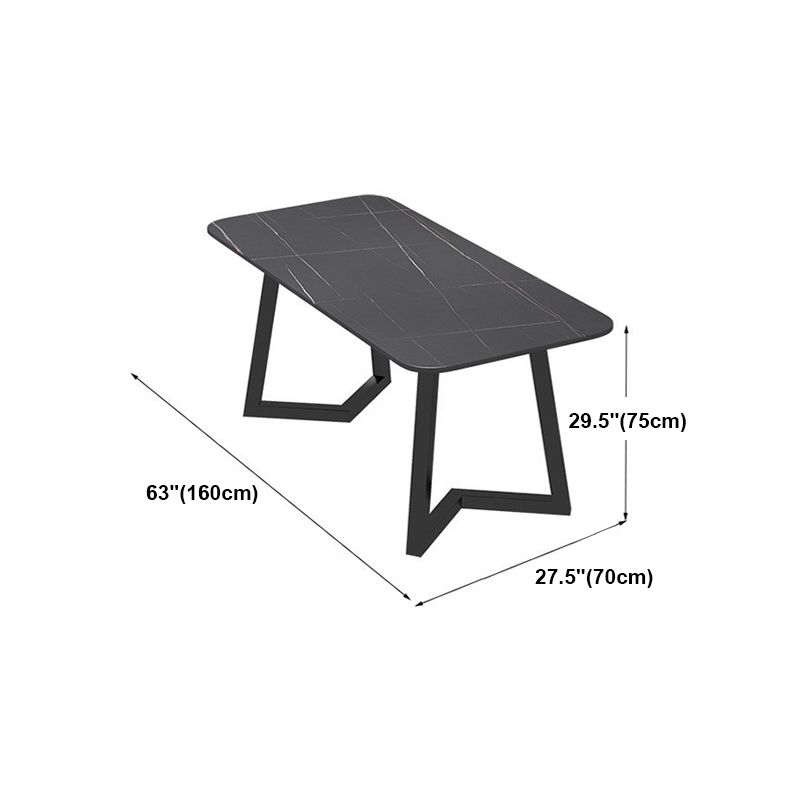 Mesa de comedor rectangular industrial de piedra sinterizada negra con base de metal
