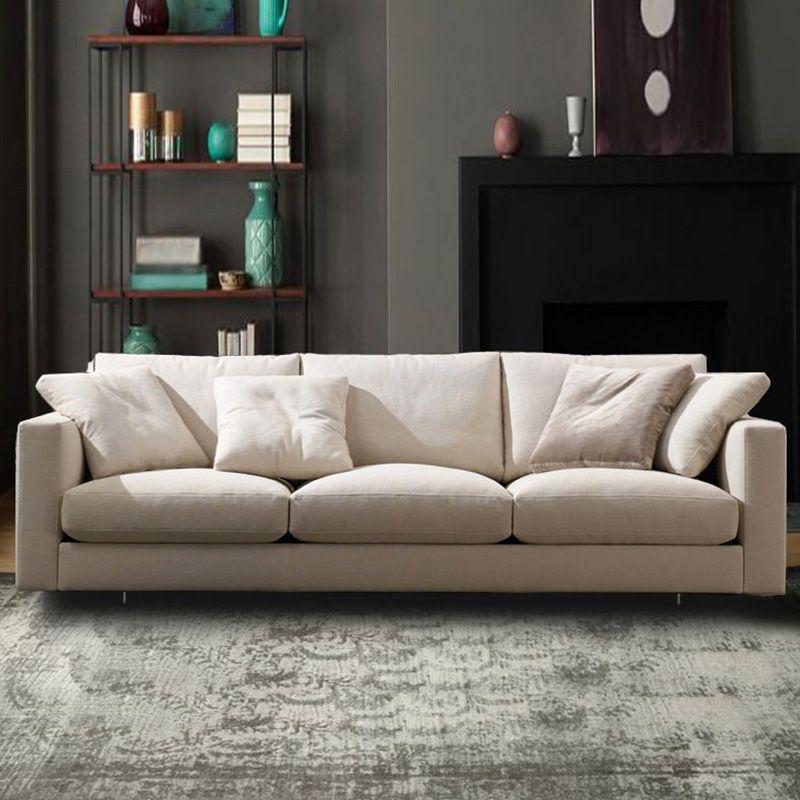 Square Armrest Latex/sponge Upholstery Filled Wood Base Off-white Rectangular Sofa Clearhalo 'furn' 'furn_sofas' 'Furniture' 'furniture_sofas' 'kitchen' 'kitchen_sofas' 'Living Room Furniture' 'Sofa' 'sofas' 1200x1200_b9bd6877-6c4f-43d1-99a6-109752ba28e0
