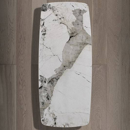 Metal Contemporary Rectangular Table Sintered Stone Top Table for Dining Room and Kitchen