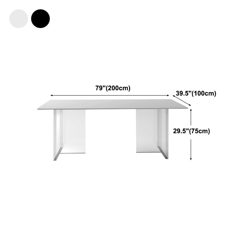 Modern White Dining Room Table Rectangle Acrylic and Stone Double Pedestal Table Clearhalo 'Dining Tables & Seating' 'Dining Tables' 'dining_table' 'furn' 'furn_dining_table' 'Furniture' 'furniture_dining_table' 'Kitchen & Dining Furniture' 'kitchen' 'kitchen_dining_table' 1200x1200_b9c0433d-9507-44a9-944e-17f253d8bd99