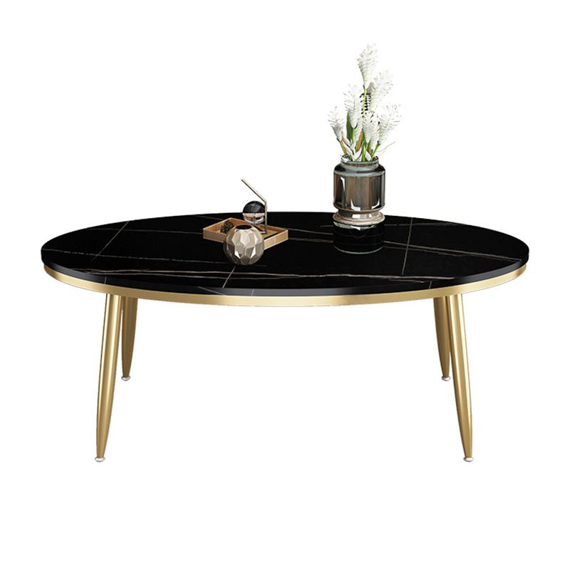Modern Style Cocktail Table Rock Plate Top Metal Base Round Coffee Table