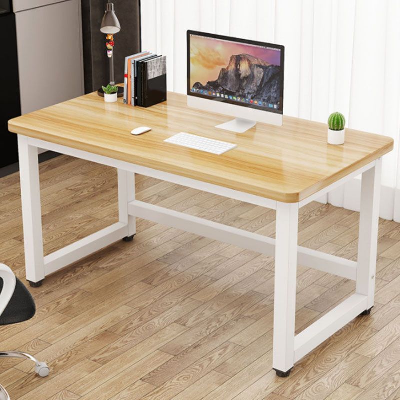 Rectangular Shaped Office Writing Table Wood in Natural with Metal Legs Clearhalo 'furn' 'furn_office_desk' 'Furniture' 'Office Desks' 'Office Furniture' 'office_desk' 1200x1200_b9ccdbdb-f14e-4486-8d25-5ae1bd72c668