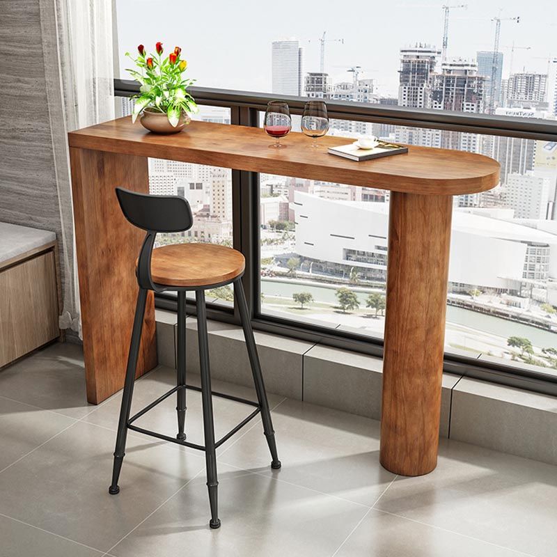 Irregular Shape Pine Wood Top Bar Table Modern Bar Table with Double Pedestal Clearhalo 'Bar Furniture' 'Bar Tables' 'bar_tables' 'furn' 'furn_bar_tables' 'Furniture' 'Kitchen & Dining Furniture' 1200x1200_b9cfebb6-9bcb-4c80-b242-aeea387fd55f