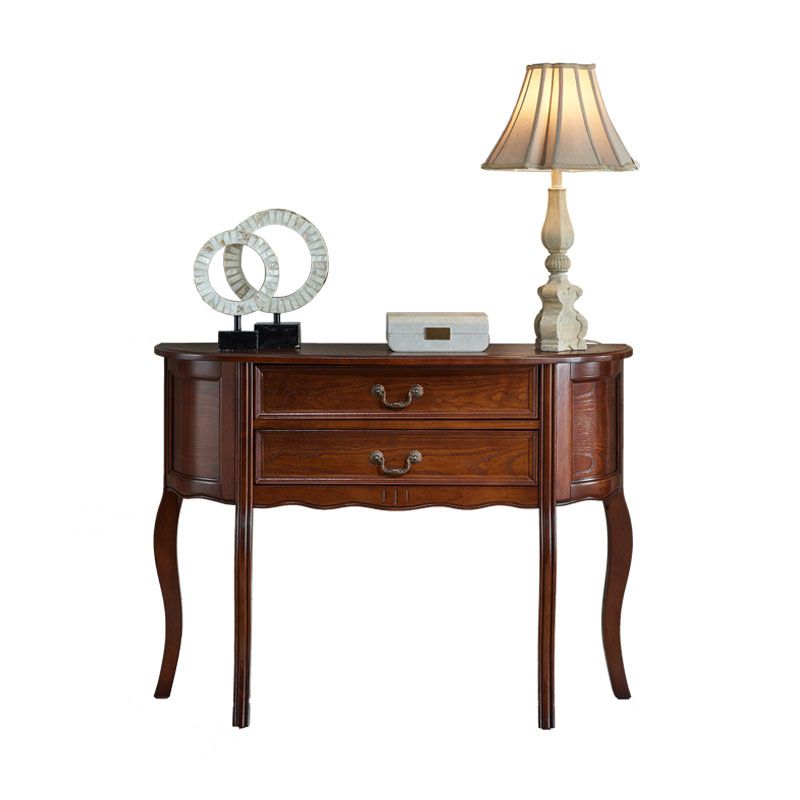 Mid-Century Modern 2-Drawer 4 Legs Rubbered Wood Half Moon Console Clearhalo 'Console Tables' 'console_tables' 'Entry & Mudroom Furniture' 'furn' 'furn_console_tables' 'Furniture' 1200x1200_b9d6a6f4-56ae-4ac7-a23b-bc4074ca79fc
