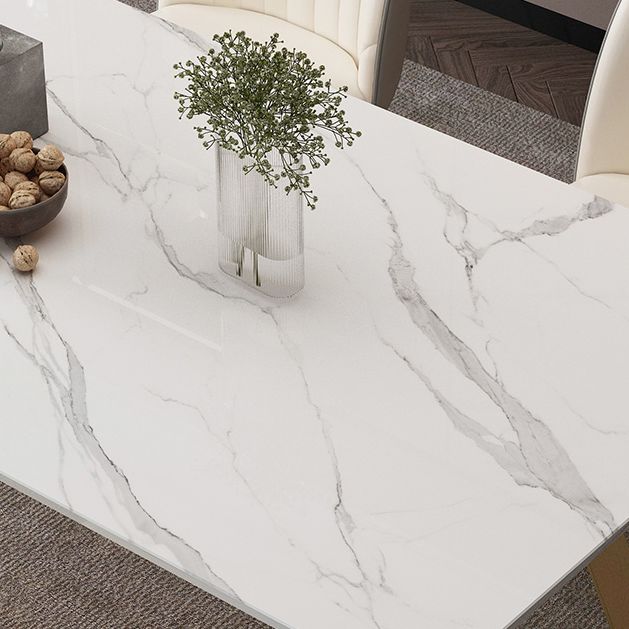 Set da tavolo da pranzo rettangolare glam 1/2/5/7 pezzi Dinette set con top in pietra sinterizzata bianca