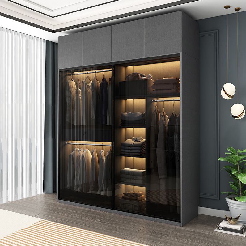 Modern Style Glass Wardrobe Bedroom Wardrobe Closet with 1 Drawer