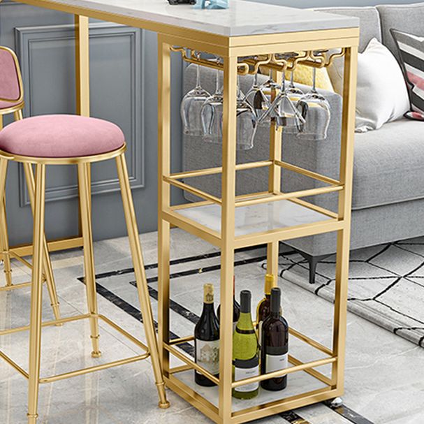 Marble Counter Table with Rectangle Table Top White Double Pedestal Table - 41.3" H Clearhalo 'Bar Furniture' 'Bar Tables' 'bar_tables' 'furn' 'furn_bar_tables' 'Furniture' 'furniture_bar_tables' 'Kitchen & Dining Furniture' 1200x1200_b9d9d290-bc3f-44ff-8cc6-32e27b77b94a