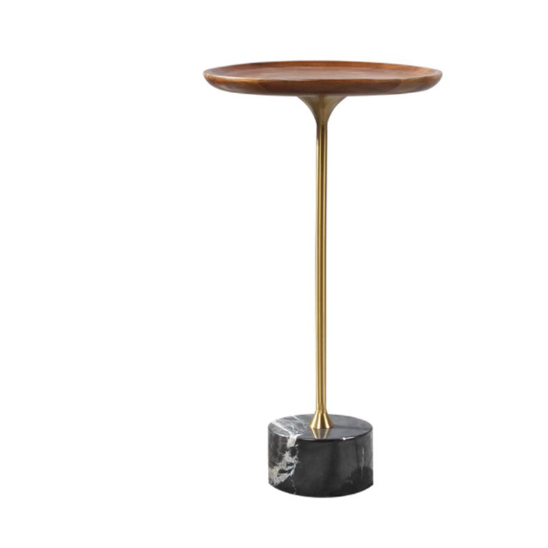 Mid-Century Modern Solid Wood Top End Table Marble Pedestal Sofa Side Table
