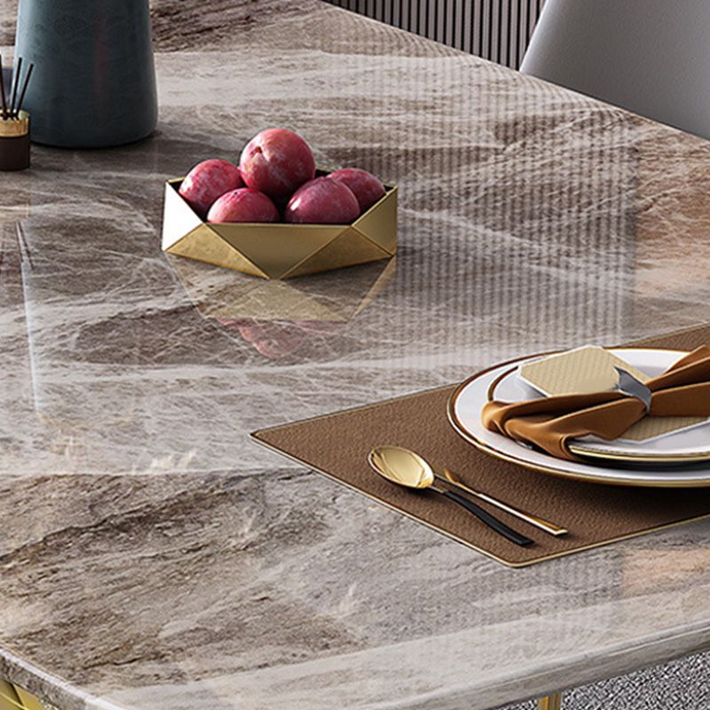 Mesa de comedor rectangular moderna, mesa superior de piedra gris brillante para el hogar