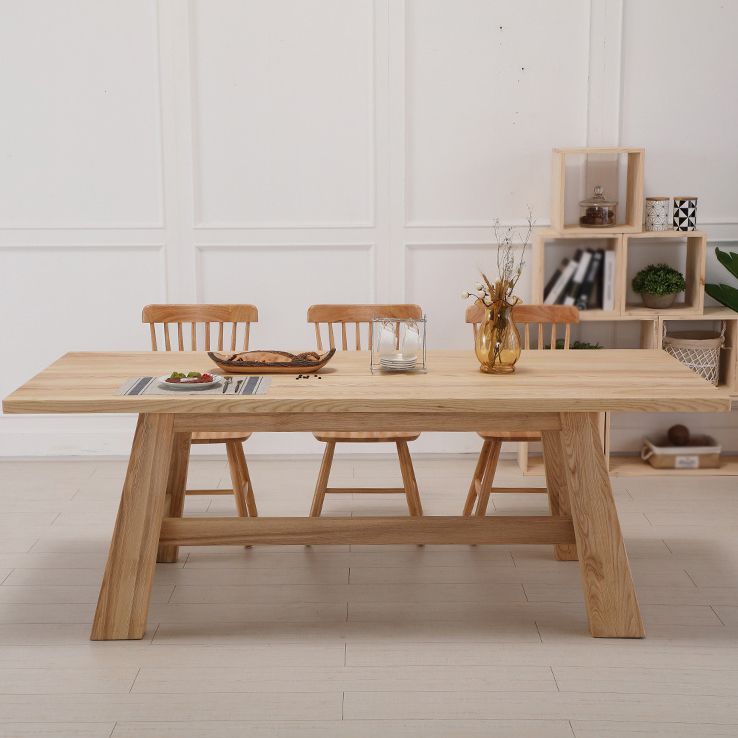 Rectangle Pine Wood Dining Table Modern Table in Nature with Wooden Trestle Base Clearhalo ' dining_table' 'Dining Tables & Seating' 'Dining Tables' 'furn' 'furn_dining_table' 'Furniture' 'furniture_dining_table' 'Kitchen & Dining Furniture' 'kitchen&dining_furn' 'kitchen' 'kitchen_dining_table' 1200x1200_b9dee51e-680c-4b79-b41b-4c209a42b282