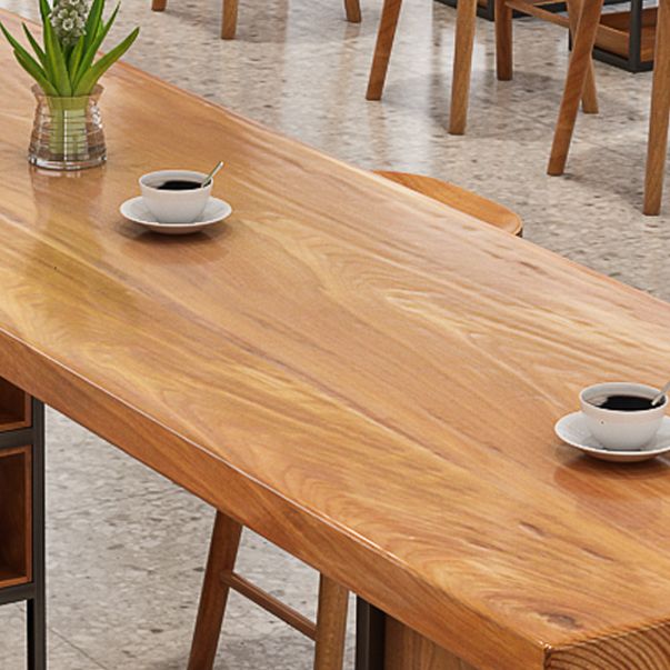 Brown Wood Pub Table with Rectangle Table Top Double Pedestal Table - 41.3" H Clearhalo 'Bar Furniture' 'Bar Tables' 'bar_tables' 'furn' 'furn_bar_tables' 'Furniture' 'furniture_bar_tables' 'Kitchen & Dining Furniture' 1200x1200_b9dffbe1-0ec4-4a3a-9938-8c3cb9f47d26