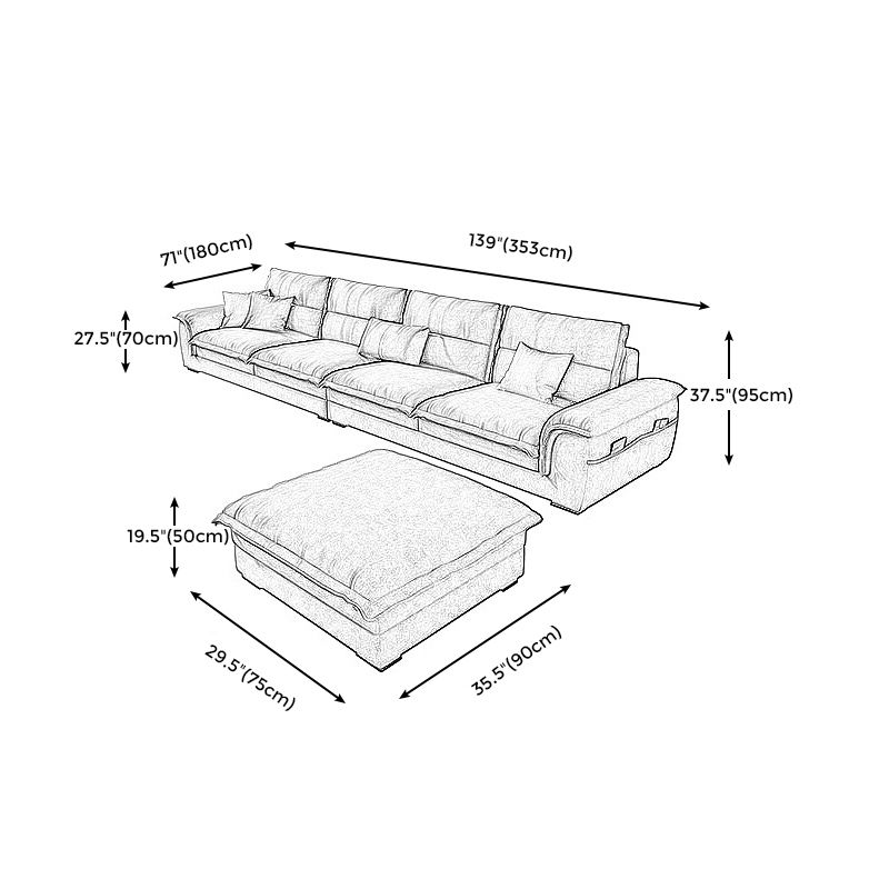 Muebles de brazo acampanado seccional sofá gris oscuro seccional con almohadas