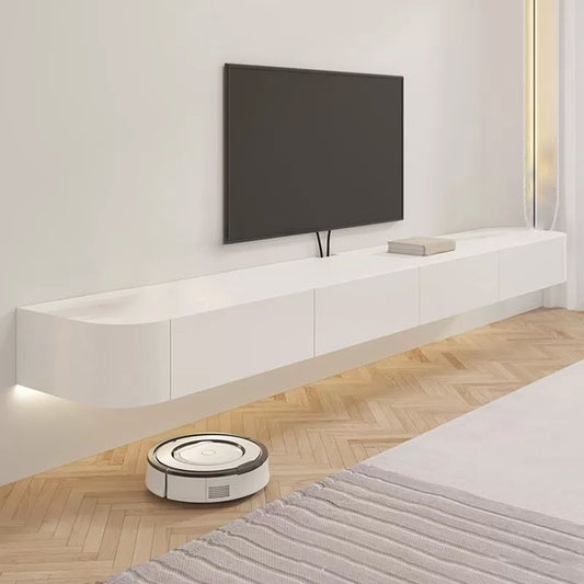 Console in legno con console multimediale galleggiante contemporanea per soggiorno