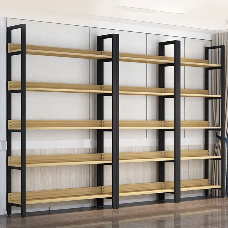 Metal and Wooden Shelf Bookcase Open Modern Brown Book Shelf for Office Clearhalo 'Bookcases' 'furn' 'furn_bookcases' 'Furniture' 'Office Furniture' 1200x1200_b9e69afc-85fa-4621-bc19-b75ae6a40105