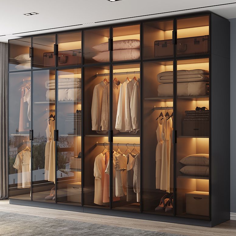 Freestanding Tempered Glass Wardrobe Modern Wardrobe with Garment Rod Clearhalo 'Armoires & Wardrobes' 'armoires_wardrobes' 'Bedroom Furniture' 'furn' 'furn_armoires_wardrobes' 'Furniture' 1200x1200_b9e7568d-d0c0-40b9-8d9d-75d7f901ecd3