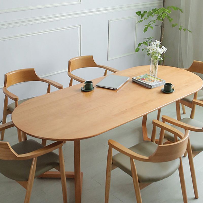Natural Solid Wood Dining Site Table Oval Modern Double Pedestal Dining Table