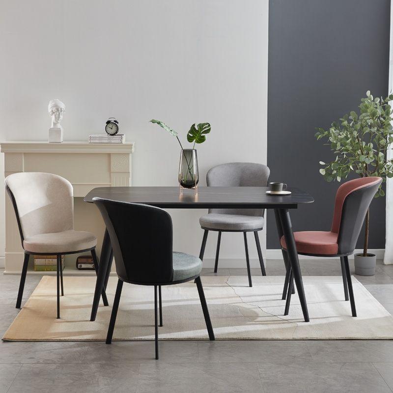 Glam Style Upholstered Armless Side Chair Metal 4 Black Finish Legs Solid Back Chairs Clearhalo ' kitchen&dining_furn' 'Dining Chairs' 'Dining Tables & Seating' 'dining_chair' 'furn' 'furn_dining_chair' 'Furniture' 'furniture_dining_chair' 'Kitchen & Dining Furniture' 'kitchen' 1200x1200_b9e8fdc6-5adb-45e6-9ceb-d76d9454bb65