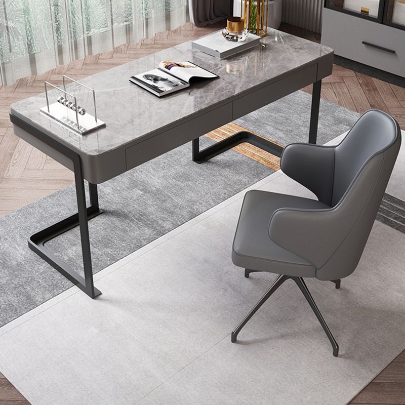 Scrivania per ufficio in acciaio Home Office 29.5 "H moderno scrittura di scrittura grigia con cassetti