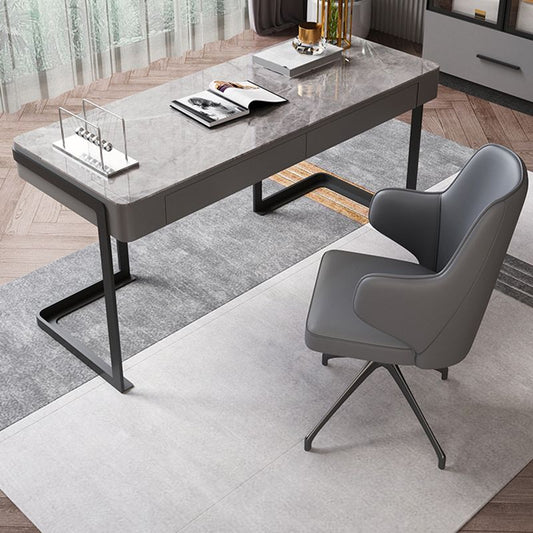 Bureau de bureau à domicile de base en acier 29,5 "H Herme d'écriture gris moderne avec tiroirs