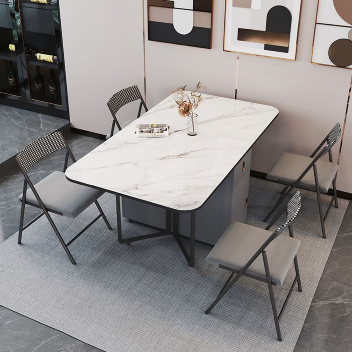 Modern Style Rectangle Dining Table Sintered Stone Drop-Leaf Dining Table with Black Frame Clearhalo ' dining_table' 'Dining Tables & Seating' 'Dining Tables' 'furn' 'furn_dining_table' 'Furniture' 'furniture_dining_table' 'Kitchen & Dining Furniture' 'kitchen&dining_furn' 'kitchen' 'kitchen_dining_table' 1200x1200_b9ec1ddd-86b2-4ca8-9ecf-2d13a2b7ffb0