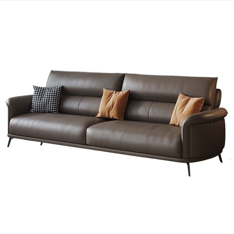 Flared Arm Sofa with Bolster Pillows Modern Leather Sofa in Brown