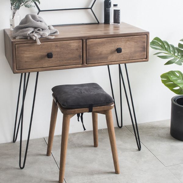 Mid-Century Modern 2-Drawer Solid Wood Brown Standing Vanity Dressing Table Clearhalo 'Bedroom Furniture' 'furn' 'furn_makeup_vanities' 'Furniture' 'Makeup Vanities' 'makeup_vanities' 1200x1200_b9ee62d9-a6ca-4ed3-86b5-04d2b24e5910