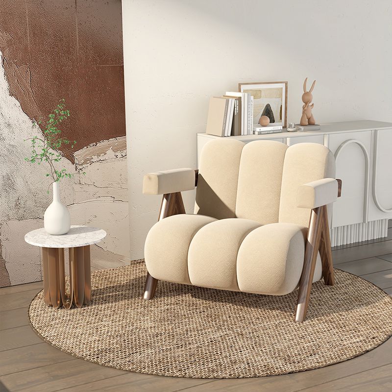 Scandinavian Wood Frame Lounge Chair Sewn Pillow Back Arm Chair Clearhalo 'Accent Chairs' 'accent_chairs' 'Chairs & Seating' 'furn' 'furn_accent_chairs' 'Furniture' 'Living Room Furniture' 1200x1200_b9ef4e8f-8474-4b6c-a6aa-3a446ce99f2b