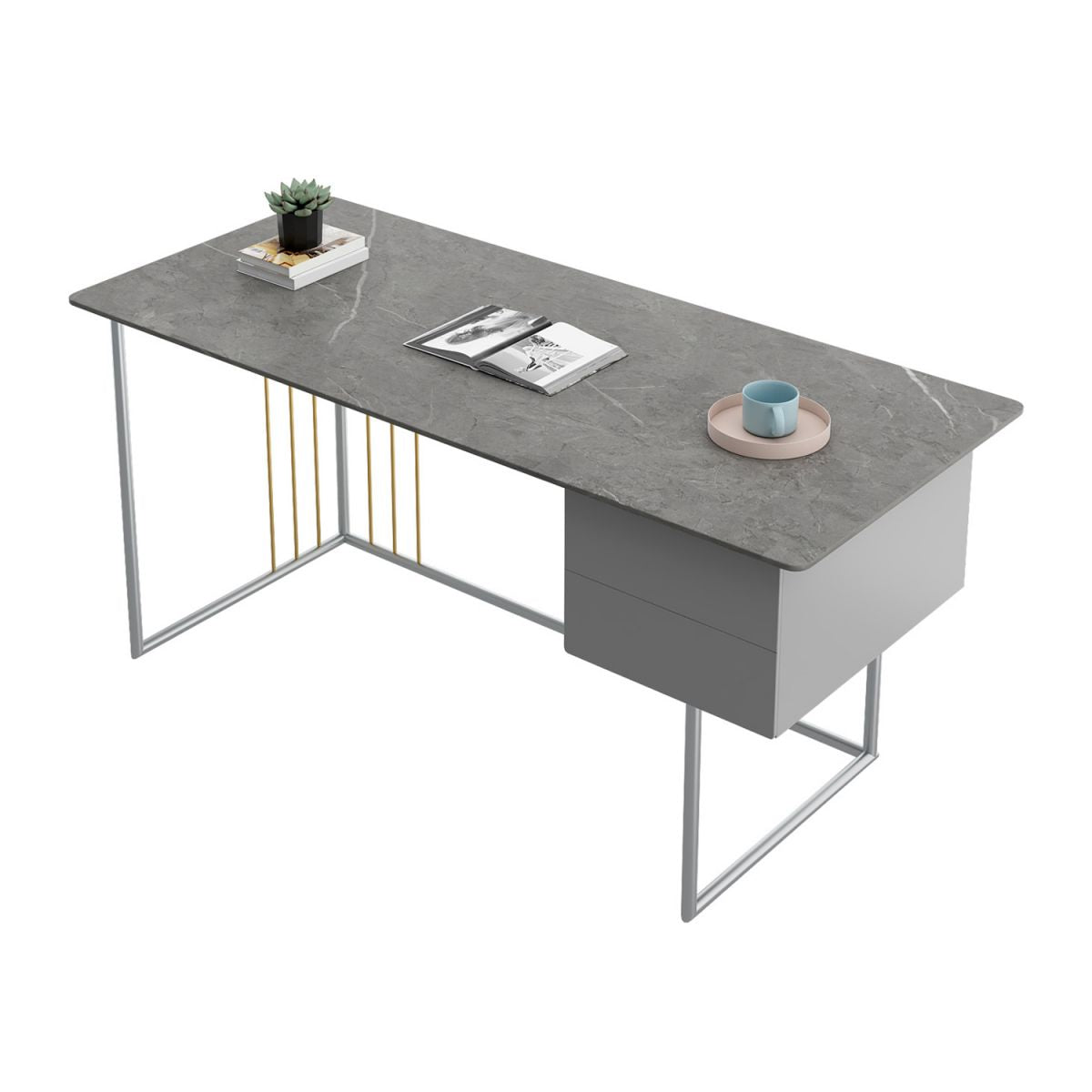 Glam Office Desk 23.62"Wide Curved Executive Desk with 2 Storage Drawers