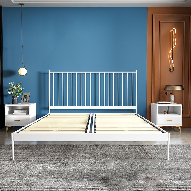 Contemporary Metal and Wood Slat Bed with Rectangular Headboard