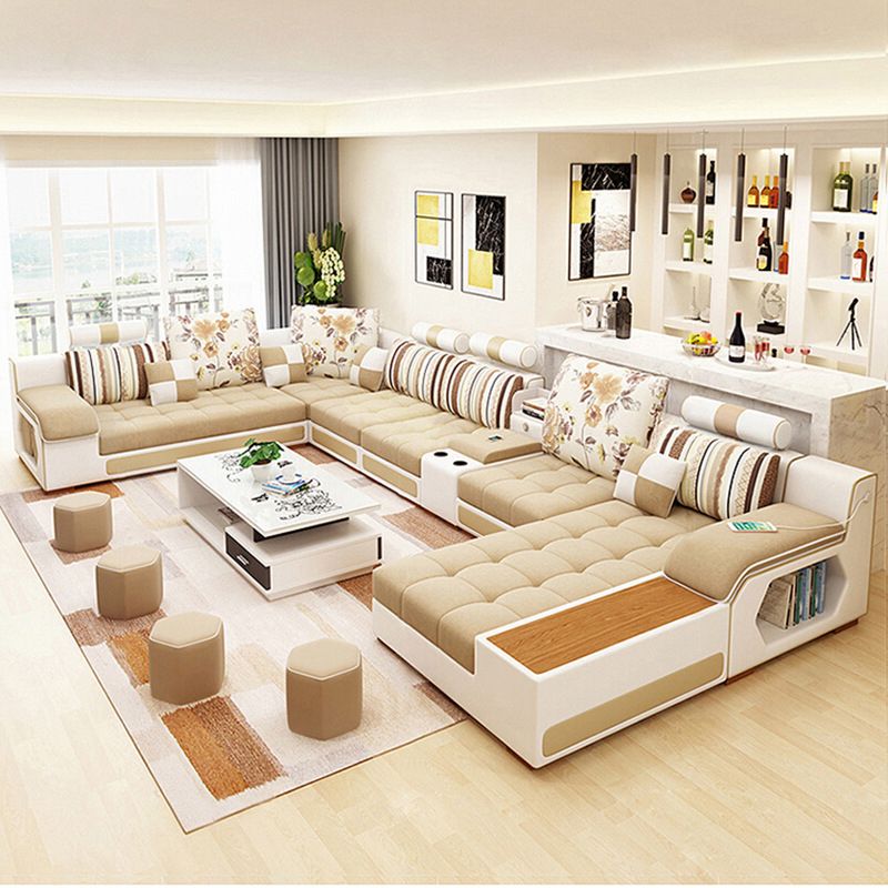 Tuxedo -armbank en chaise slipcovered stoffen settee met opslag