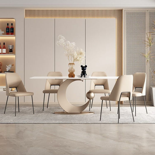 北欧焼結の石トップダイニングセット長方形1/3/4/5/6/7ピースダイニングルームテーブルセット