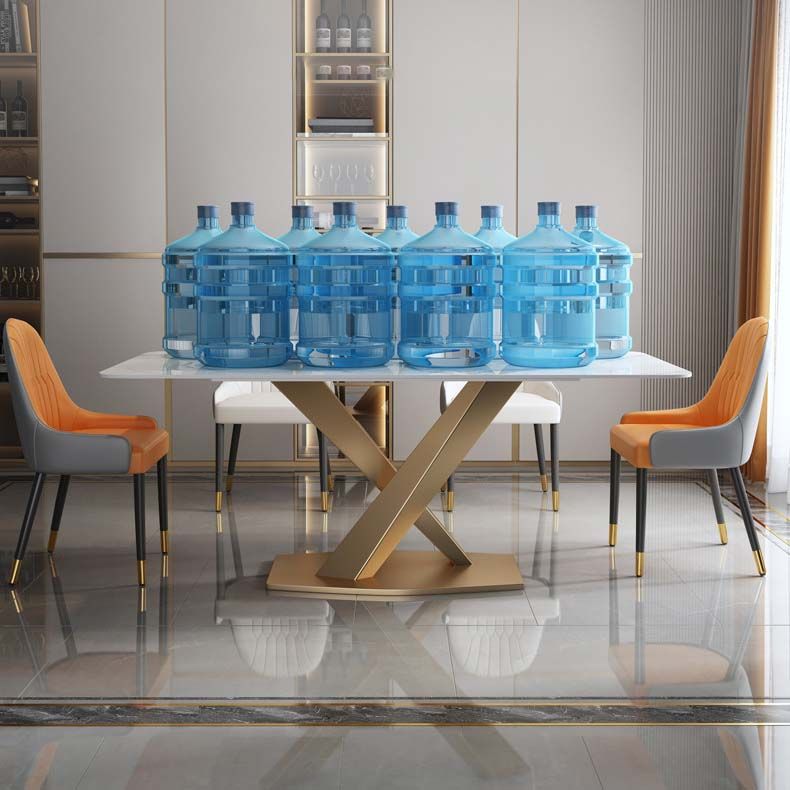Glam Style Sintered Stone Table Rectangle Table with Metal Legs for Home Clearhalo 'Dining Tables & Seating' 'Dining Tables' 'dining_table' 'furn' 'furn_dining_table' 'Furniture' 'Kitchen & Dining Furniture' 1200x1200_b9fba0c4-a2ce-404f-b175-671510504b2c