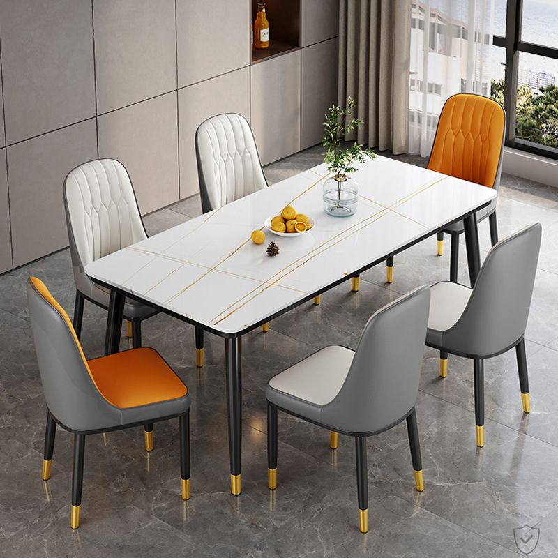 Metal 4 Legs Dining Table Contemporary Rectangle Stone Top Dining Table for Living Room Clearhalo 'Dining Tables & Seating' 'Dining Tables' 'dining_table' 'furn' 'furn_dining_table' 'Furniture' 'furniture_dining_table' 'Kitchen & Dining Furniture' 'kitchen' 'kitchen_dining_table' 1200x1200_ba015002-0f90-4c70-80db-104b487edc85
