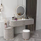 Gray Faux Leather Vanity 5 Drawers Vanity Set with Padded Stool