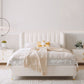 Contemporary White Wingback Bed with Upholstered Headboard Bed
