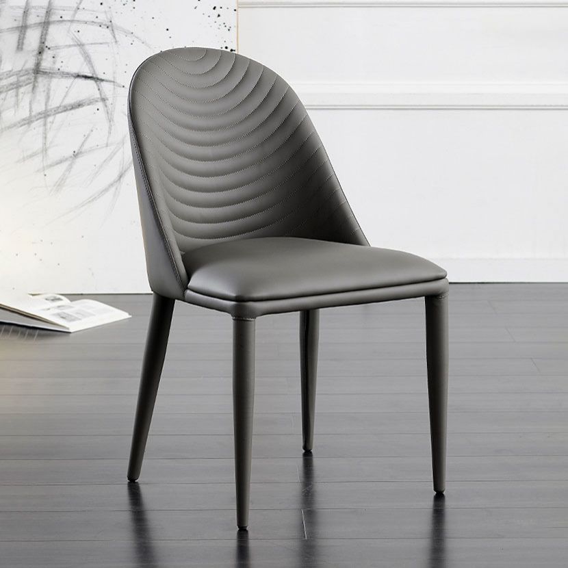 Modern Leather Curved Sloped Armless Chair Matte Finish Parsons Chair Clearhalo ' kitchen&dining_furn' 'Dining Chairs' 'Dining Tables & Seating' 'dining_chair' 'furn' 'furn_dining_chair' 'Furniture' 'furniture_dining_chair' 'Kitchen & Dining Furniture' 'kitchen' 1200x1200_ba061be9-b31e-4bd6-9d03-6ca7fdf7cbf1