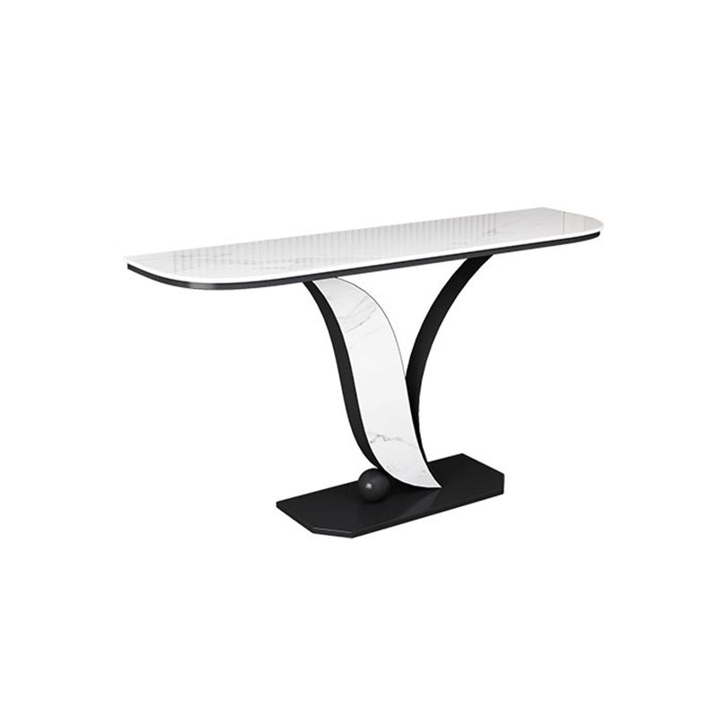Glam Metal Half Moon Sofa Console Table Scratch Resistant Pedestal White Console Table Clearhalo 'Console Tables' 'console_tables' 'Entry & Mudroom Furniture' 'furn' 'furn_console_tables' 'Furniture' 1200x1200_ba08c3cc-8d10-4cdc-9e2a-c75f20b280ca