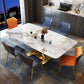 Juego de comedor glamoroso 1/2/5/7 PCS Mesa de piedra sinterizada dorada con sillas laterales de ala