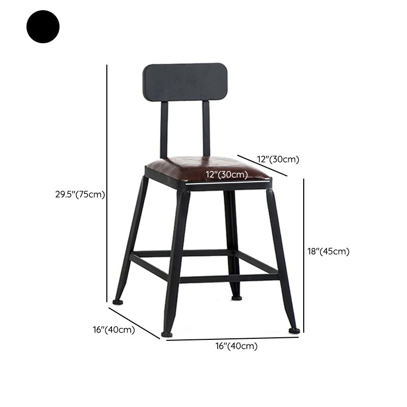 Industrial Armless Counter Stool Iron Bar Stool with Leather Cushion and Footrest