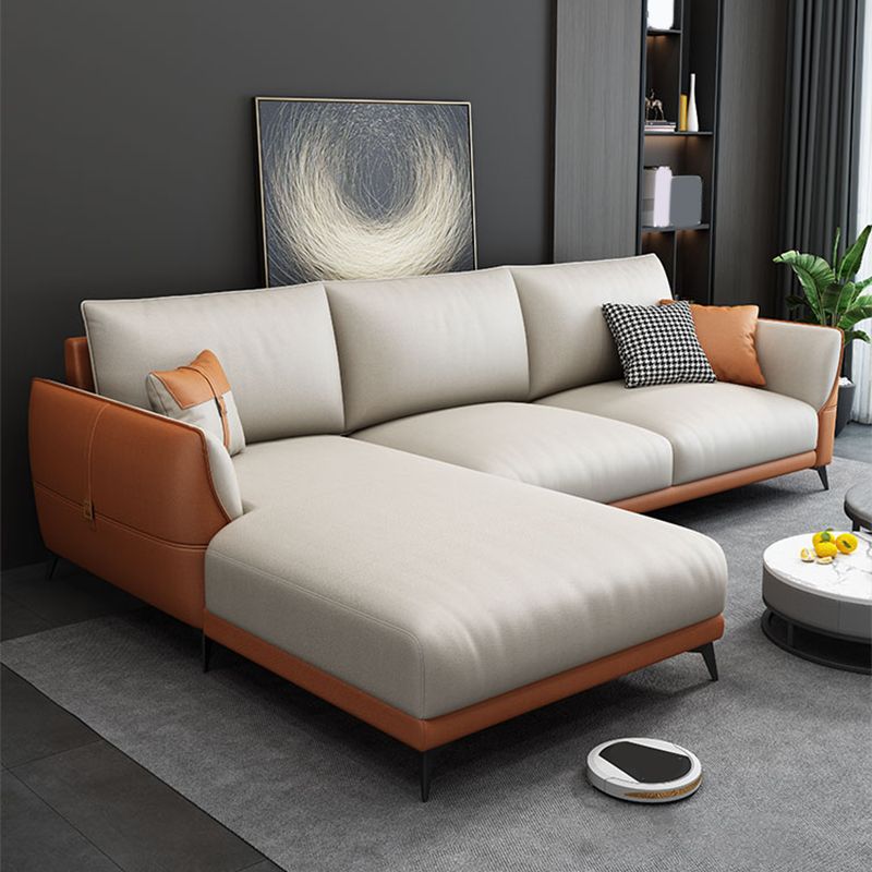 Scandinavian Stationary Faux leather Square Arm Cushion Back Sofa & Chaise