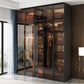 Brown Cabinet with Glass Doors Modern Hinged Door Wardrobe for Home