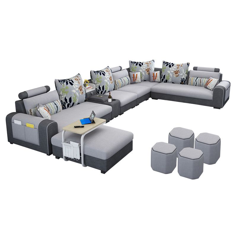 155.12"L X 92.52"W X 36.65"H Cotton Blend Sofa Removable Cushions Sectionals with Storage Clearhalo 'furn' 'furn_sectionals' 'Furniture' 'furniture_sectionals' 'kitchen' 'kitchen_sectionals' 'Living Room Furniture' 'Sectionals' 1200x1200_ba0f8960-9f67-49a4-8c98-05a38e5676dd