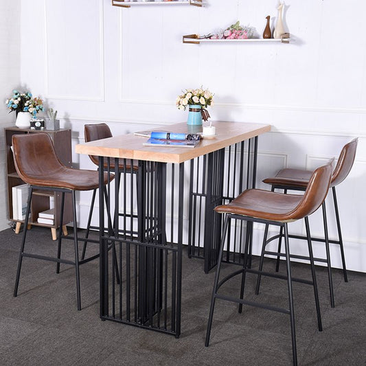 Industrial Rectangle Bistro Table Double Pedestal Solid Wood Bar Height Table in Brown